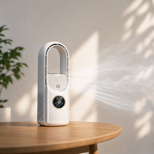 Bladeless Air Purifier Fan with Humidifier & Digital Display
