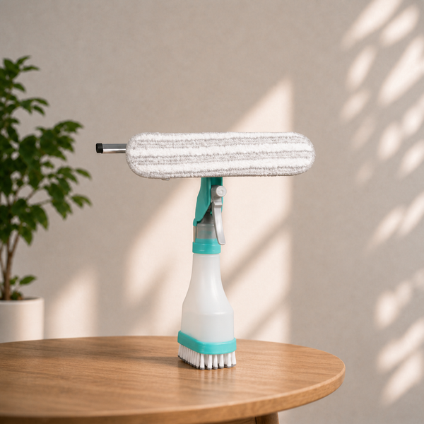 4-in-1 Spray Window Cleaning Brush with Microfiber Wiper & Scrubber