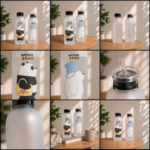 Cute Bear Print Frosted Water Bottle Set