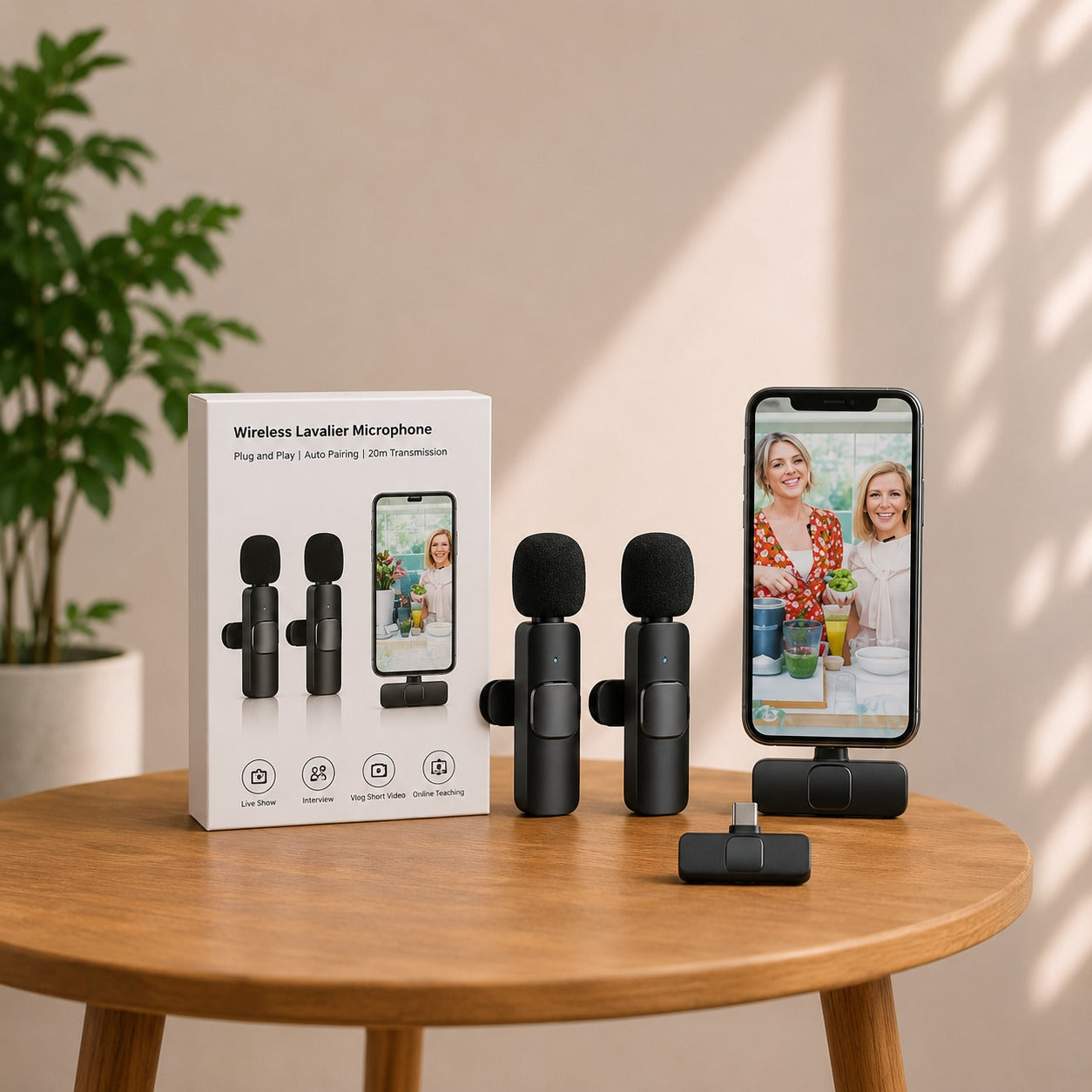 Wireless Lavalier Microphone Set for Phone Recording